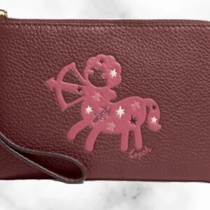 NWT Coach Corner Zip Zodiac Wristlet In Canvas Leather With Sagittarius CF532